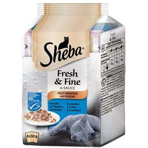 SHEBA Fresh&Fine Multipack za mačke Izbor ribe u sosu, 6x50g
