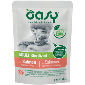 OASY Kesica za mačke, komadići u sosu Sterilized s Lososom, 85g