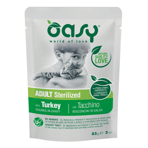 OASY Kesica za mačke, komadići u sosu Sterilized s ćuretinom, 85g