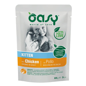 OASY Kesica za mačiće, komadići u sosu KITTEN s piletinom, 85g
