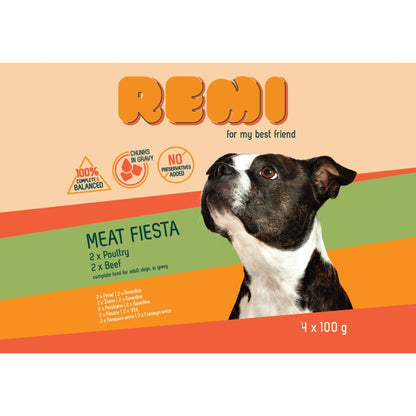 REMI Dog Multipak Meat Fiesta, 2x s živinom i 2x s govedinom, 4x100g