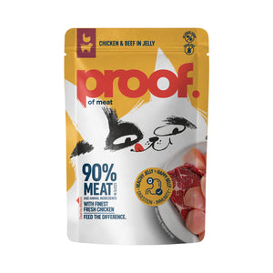 PROOF Kesica za mačke 90% mesa, s piletinom i govedinom u želeu, 85g
