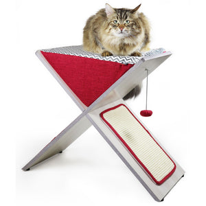 OUTLET UNITED PETS Krevet i grebalica za mačke X, 2 u 1, Crveni, 62x32x62cm