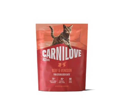 CARNILOVE Active mačke ster. govedina i divljač 400g