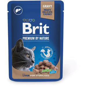 BRIT PREMIUM kesica, sočni komadići, Sterilised, džigerica, 100g