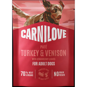 CARNILOVE psi kesica pašteta ćuretina i divljač sa listom jagode 300g