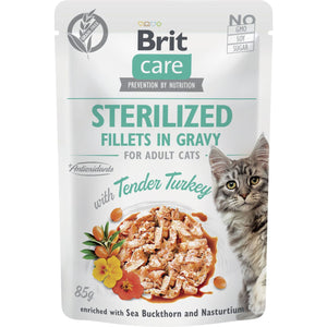 BRIT CARE Sterillized kesica, fileti u sosu s ćuretinom, 85% mesa, 85g