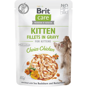 BRIT CARE kesica, KITTEN fileti u sosu s piletinom, 85% mesa, 85g