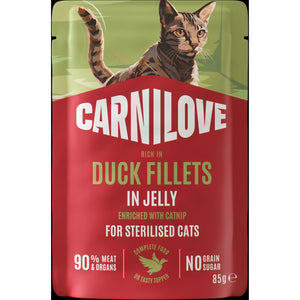CARNILOVE mačke ster. kesica JELLY pačetina sa mačjom travom 85g