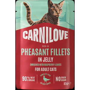 CARNILOVE mačke kesica JELLY fazan sa listom maline 85g