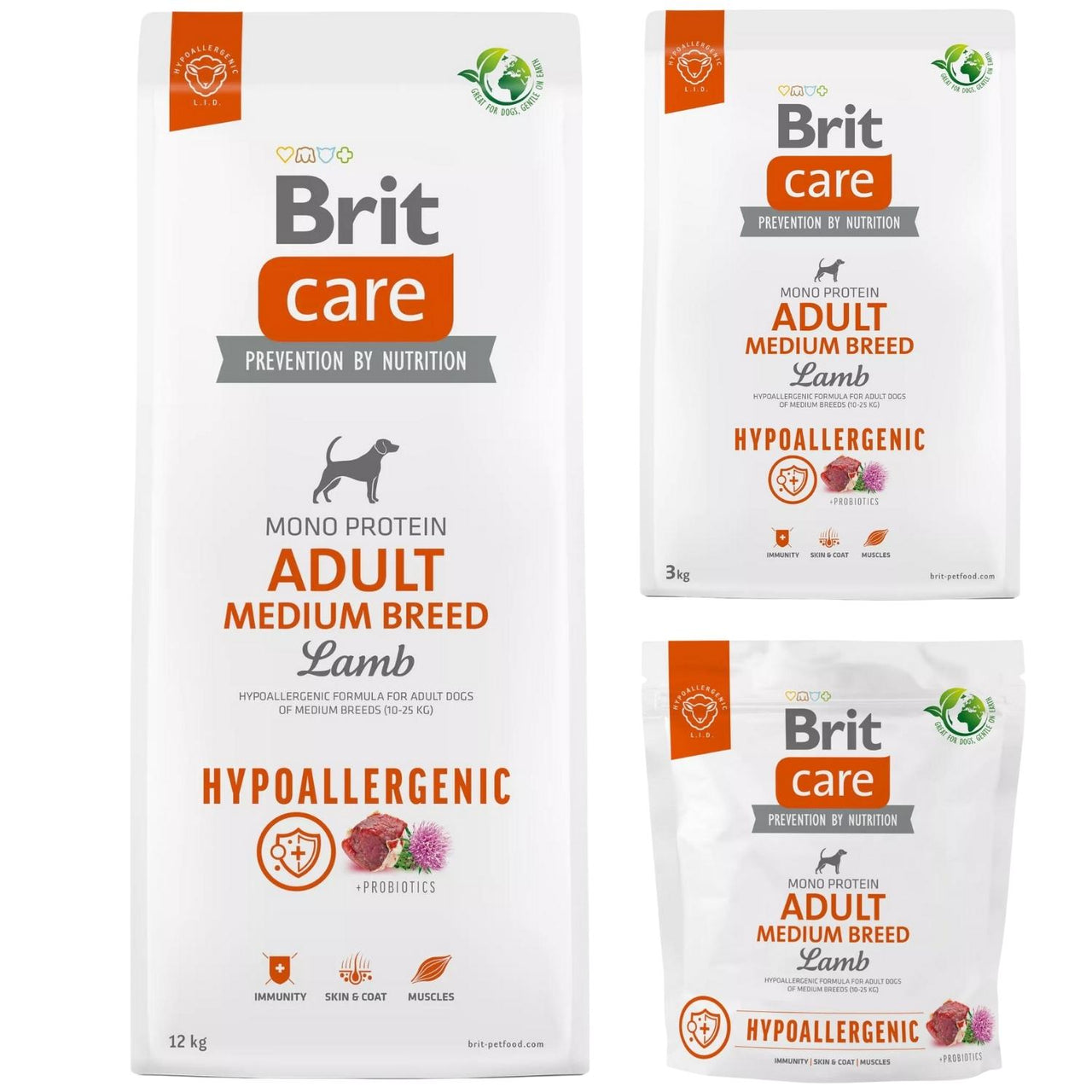 BRIT CARE Hypoallergenic, Adult Medium Breed, s jagnjetinom i pirincem