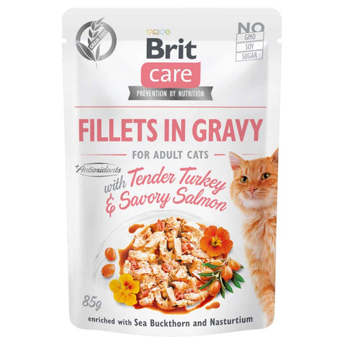 BRIT CARE kesica, fileti u sosu s curetinom i lososom, 85% mesa, 85g