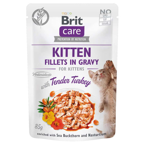 BRIT CARE kesica, KITTEN fileti u sosu s curetinom, 85% mesa, 85g