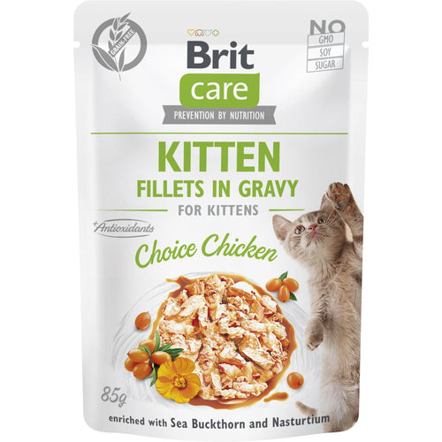 BRIT CARE kesica, KITTEN fileti u sosu s piletinom, 85% mesa, 85g