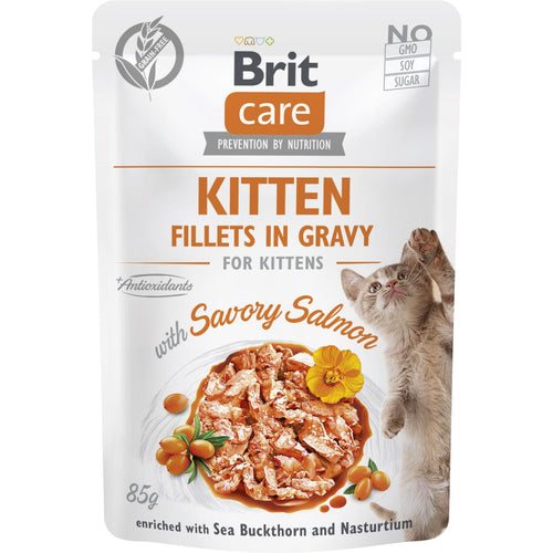 BRIT CARE kesica, KITTEN fileti u sosu sa lososom, 85% mesa, 85g