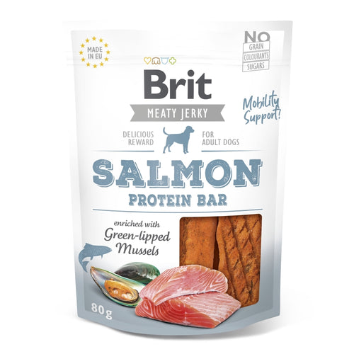 BRIT Jerky Protein Bar, proteinske plocice s lososom, 80g
