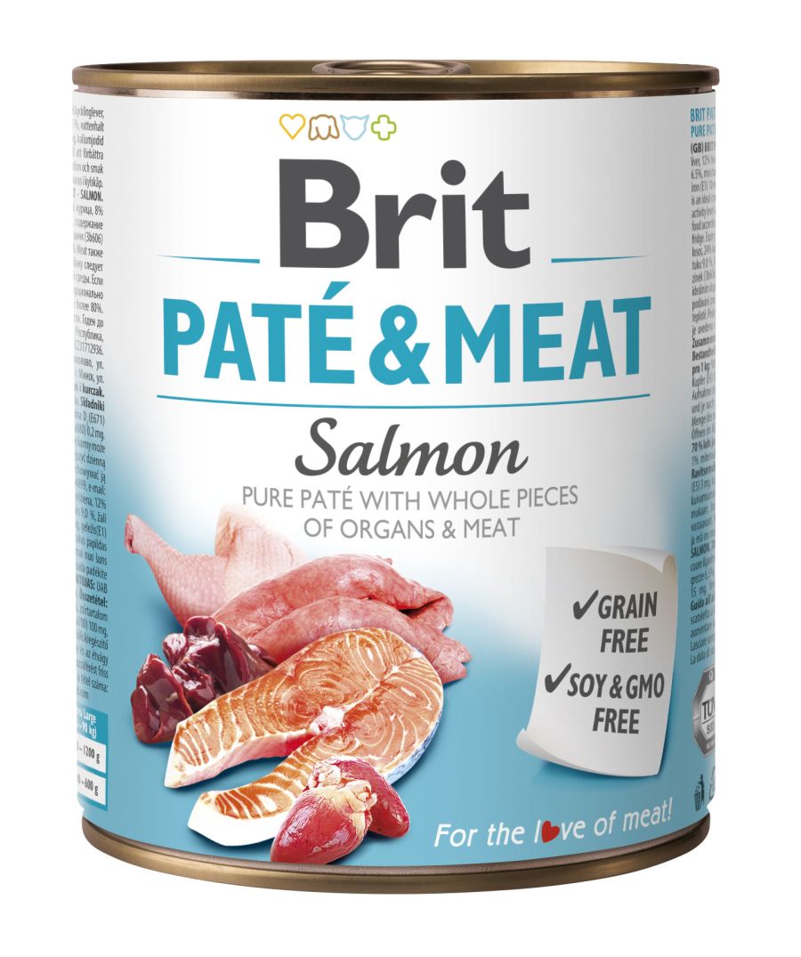 BRIT Pate & Meat, s komadicima lososa u pasteti, bez zitarica, 800g