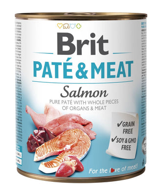 BRIT Pate & Meat, s komadicima lososa u pasteti, bez zitarica, 800g