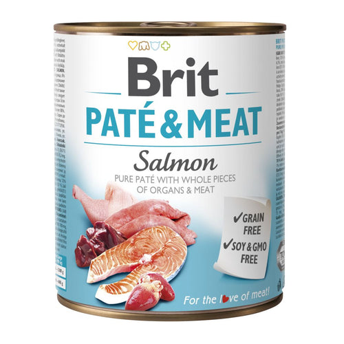 BRIT Pate & Meat, s komadicima lososa u pasteti, bez zitarica, 800g