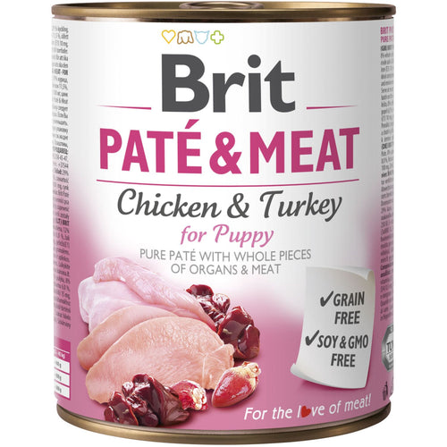 BRIT Pate & Meat PUPPY, s komadicima piletine u pasteti, bez zitarica, 800g