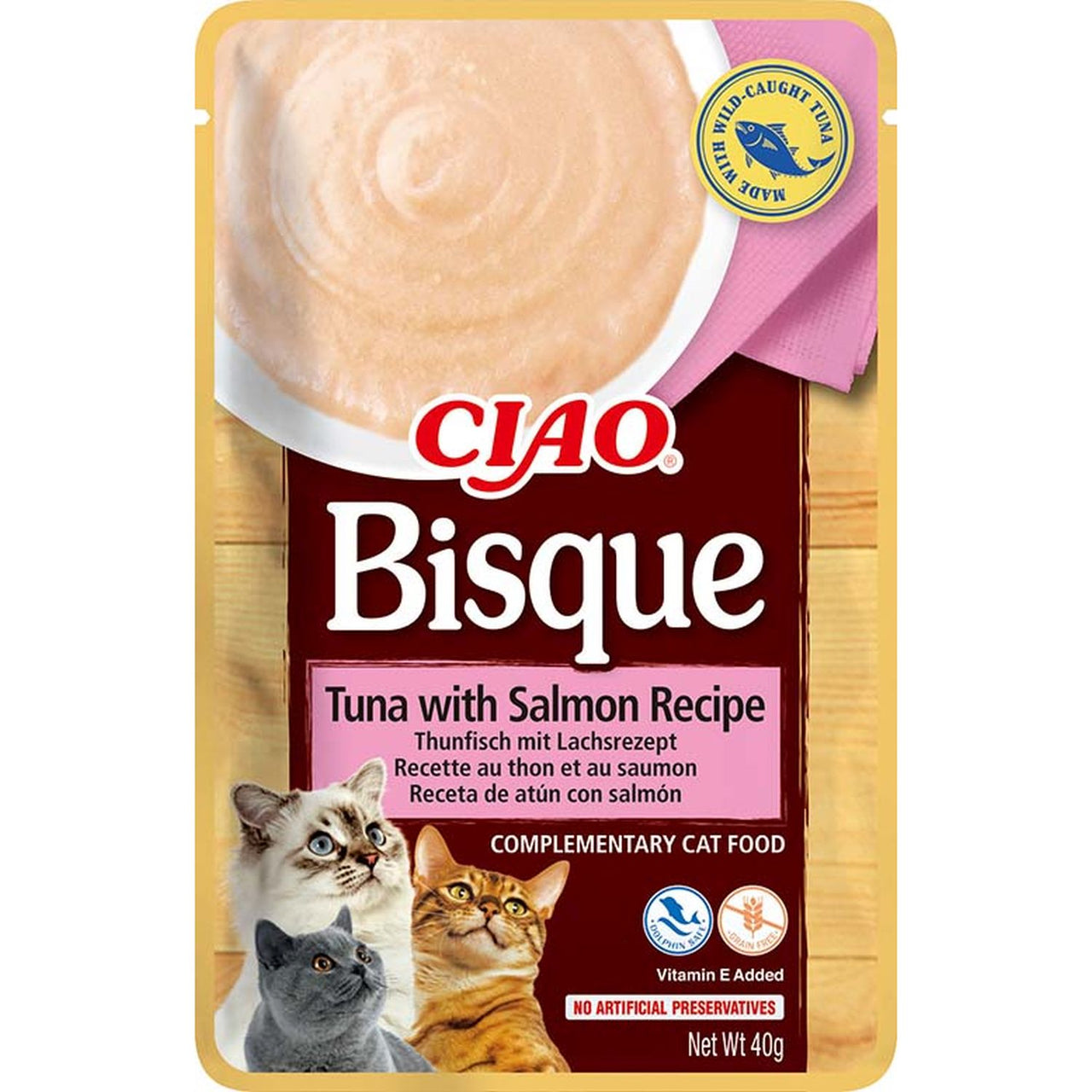 CIAO Bisque kremasti preliv za macke s tunjevinom i lososom, 40g