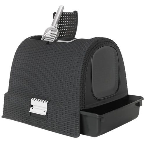 CURVER WC za macke zatvoreni s lopaticom PetLife Rattan, Crni, 41x39x40cm