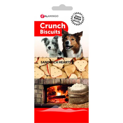 FLAMINGO Poslastica za pse Crunch Sandwich Hearts, hrskavi biskviti, 500g