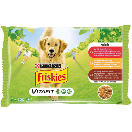 FRISKIES Multipack za pse Adult Govedina, Piletina i Jagnjetina u sosu 4x100g