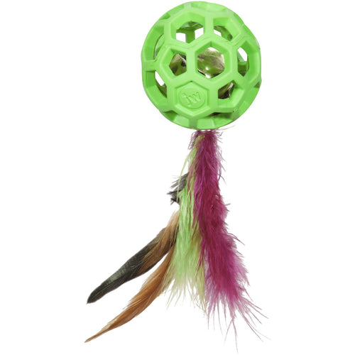 JW Igracka za macke Lopta s perjem i zvonom, Zelena, 18x5x5cm