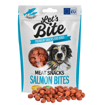 LET's Bite Meat Snacks, poslastica za pse, komadici lososa, 80g