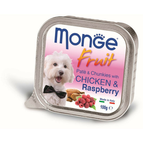 MONGE Fruit Pasteta za pse, s komadicima piletine i maline, 100g