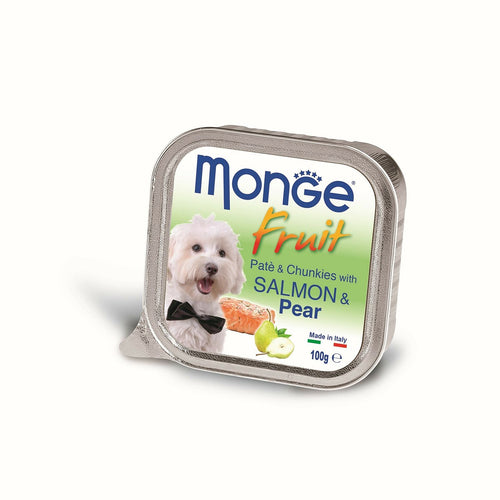 MONGE Fruit Pasteta za pse Losos i Kruska s komadicima 100g