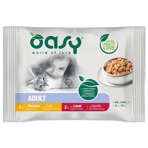 OASY Kesice za macke, komadici u sosu s piletinom i jagnjetinom, 4x85g
