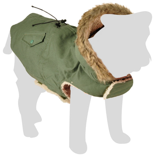 OUTLET FLAMINGO Jakna zimska za pse Lennox sa krznom oko kapuljace, Zelena, 55cm