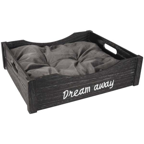 OUTLET FLAMINGO Krevet drveni Clio cetvrtasti sa jastukom Crni 45x38x12cm