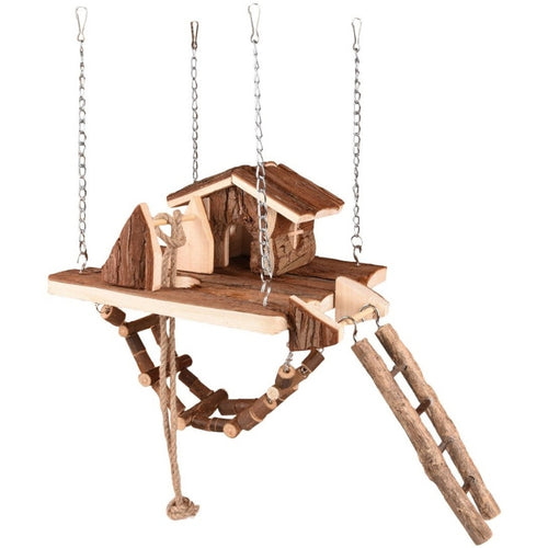 OUTLET FLAMINGO Kucica za glodare Milly, drvena s mostom, 21,5x21,5x24,5cm