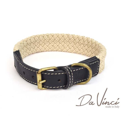 OUTLET LEO PET Ogrlica za pse DaVinci, od kanapa s kozom, Crna