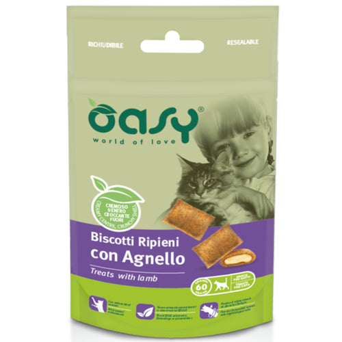 OUTLET OASY hrskavi jastucici za macke, punjeni jagnjetinom, 60g