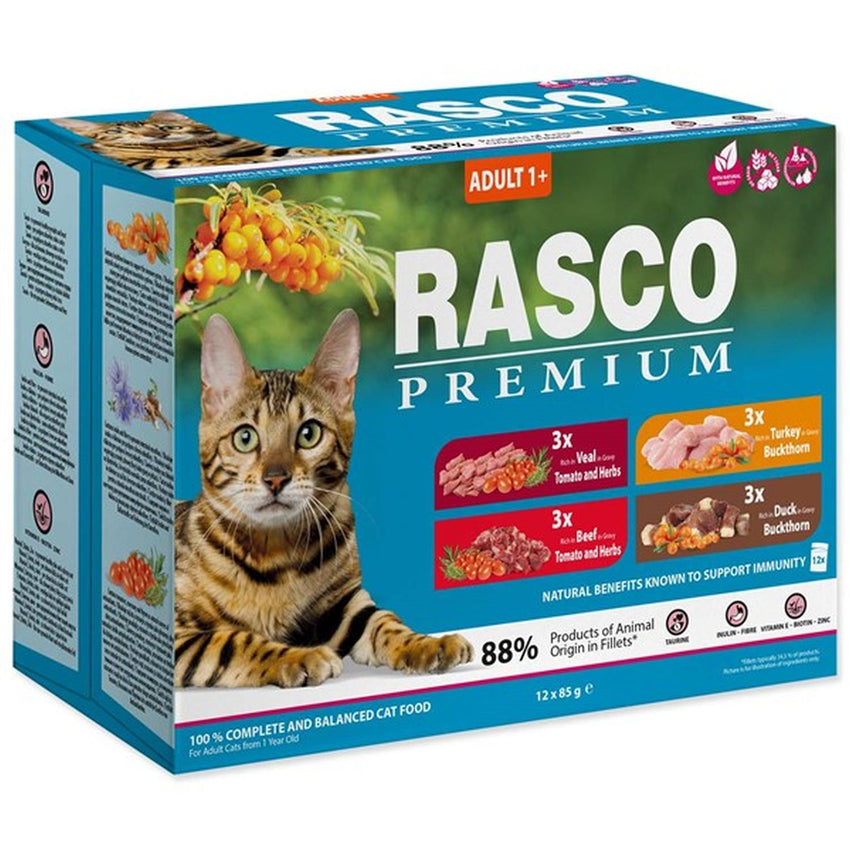 RASCO Premium Cat, fileti u sosu goved/telet/curet/pacet (12x85g) 1020g