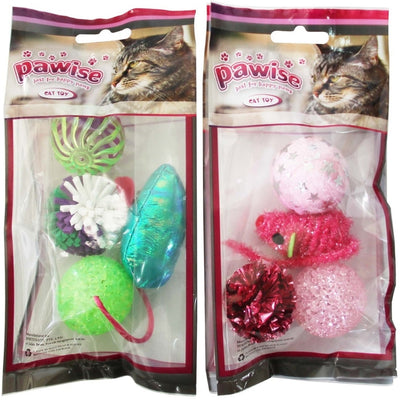 PAWISE Igracka za macke Paketic Loptice i Mis, 4 kom, raznih boja i oblika