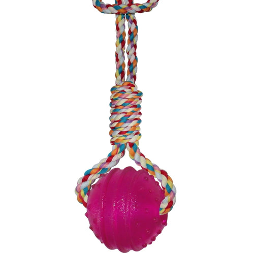 PAWISE Igracka za pse Lopta TPR sa drskom od kanapa, 34cm, raznih boja