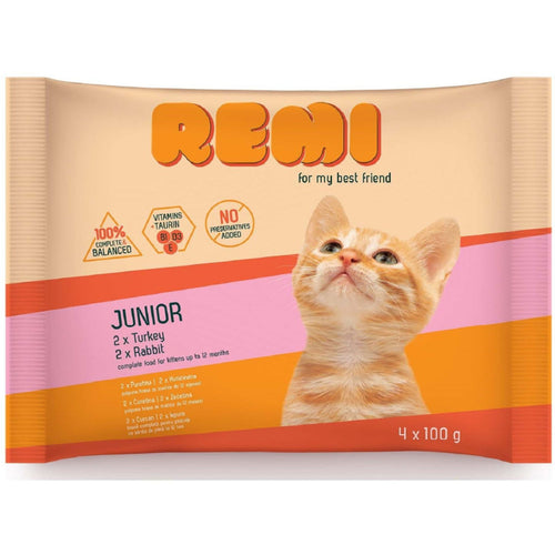 REMI Cat Multipak JUNIOR, 2x s curetinom i 2x s zecetinom, u zeleu, 4x100g