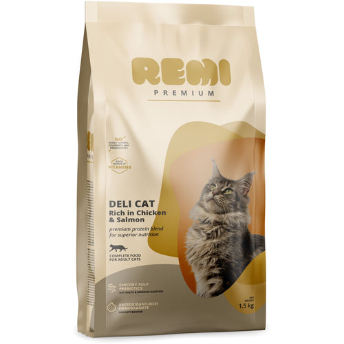 REMI Premium Deli, potpuna hrana za macke s piletinom i lososom, 1,5kg