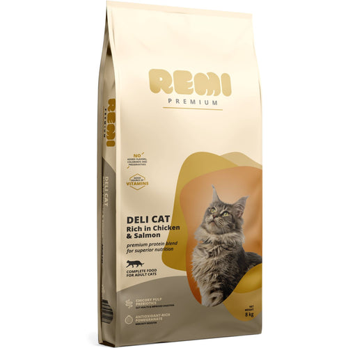 REMI Premium Deli, potpuna hrana za macke s piletinom i lososom, 8kg