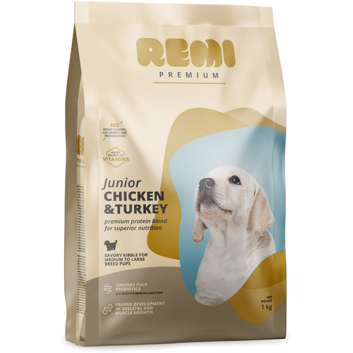 REMI Premium JUNIOR Medium&Large breeds, s piletinom i curetinom, 1kg