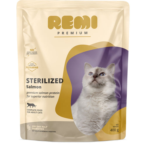 REMI Premium Sterilised, potpuna hrana za sterilisane macke s lososom, 400g
