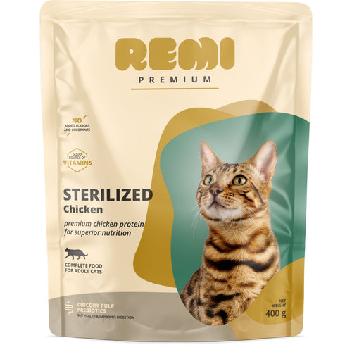 REMI Premium Sterilised, potpuna hrana za sterilisane macke s piletinom, 400g