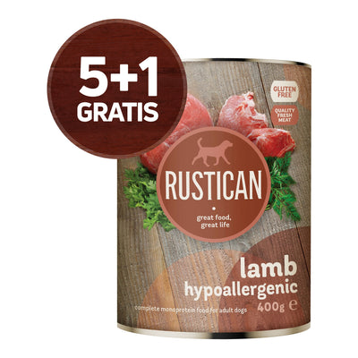 RUSTICAN Jagnjetina, monoproteinska hrana, 6x400g, 5+1gratis