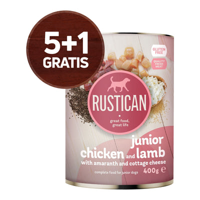 RUSTICAN JUNIOR Piletina i jagnjetina s amarantom i sirom, 6x400g, 5+1gratis