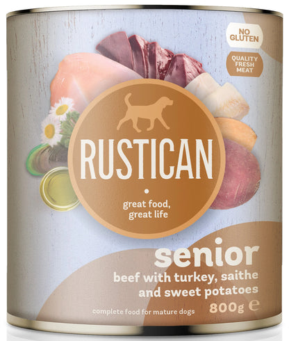 RUSTICAN Senior Govedina s ćuretinom, bakalarom i batatom, bez glutena
